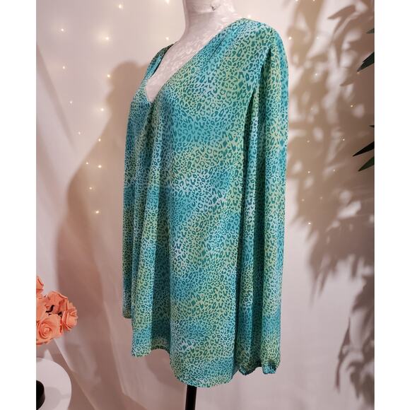 Belle Kim Gravel QVC Womens Leopard Animal Print V-Neck Blouse Top Size 3X Sheer - Picture 3 of 13